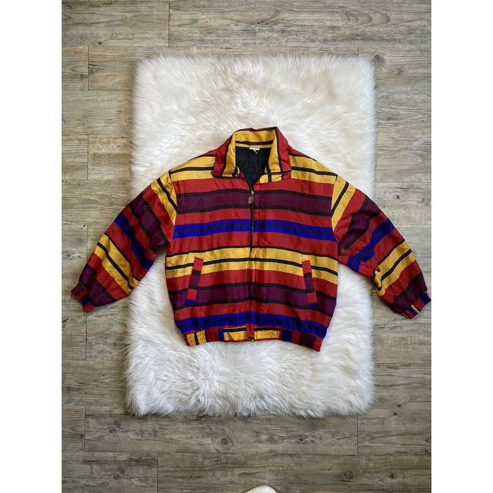 VTG 90s Striped Fuda Track Jacket Silk M Cosby